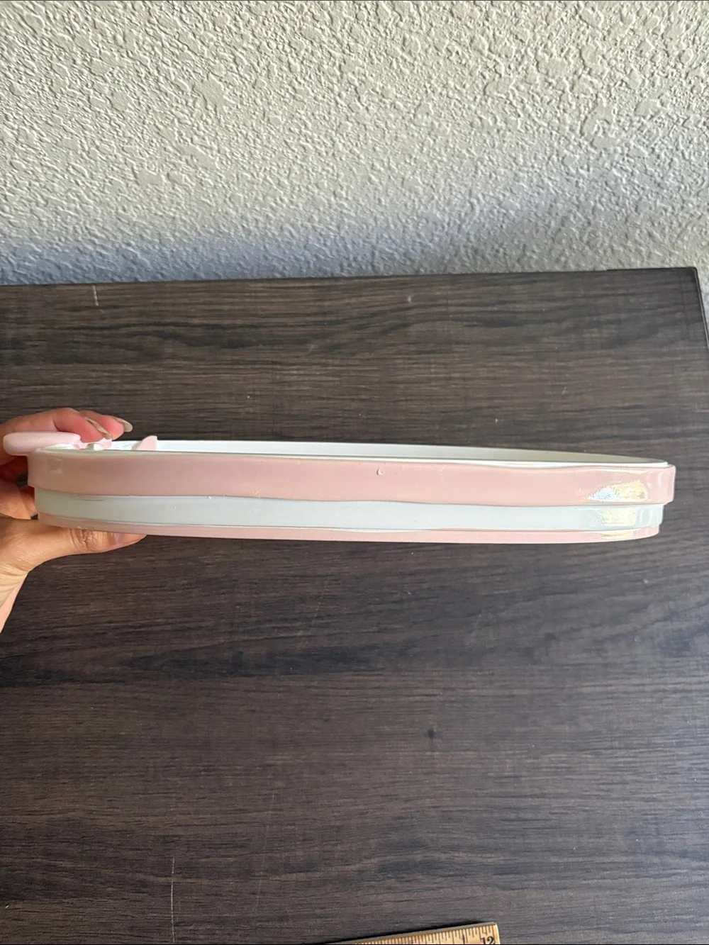 White Oval Ceramic Tray with Light Pink Bow Accent